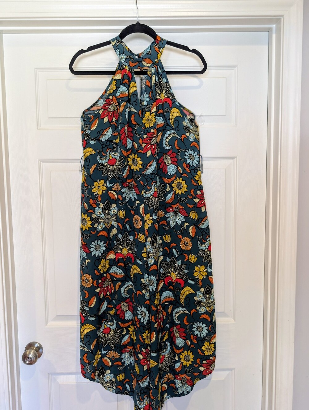 Anthropologie Geneva Halter Wide Leg Jumpsuit Teal Floral Boho S